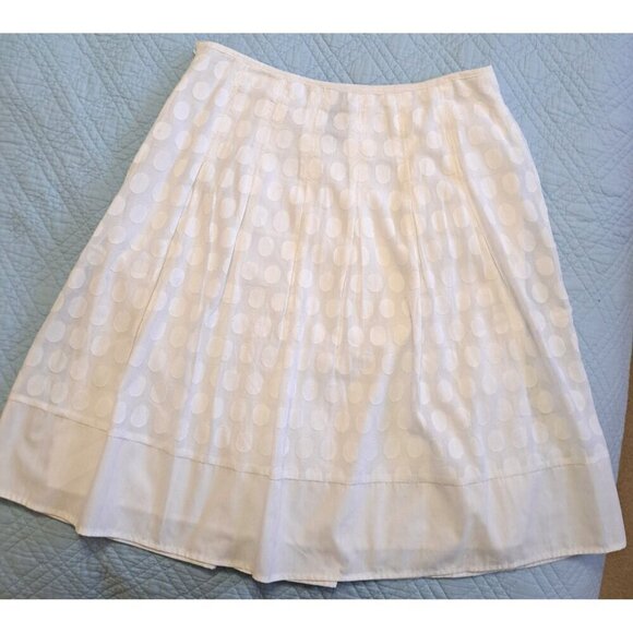 AGB  6 White Cotton Tone on Tone Polka Dot A-Line Side Zip Border Lined Skirt - Picture 3 of 10